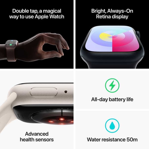 Apple Watch Series 9 GPS + Cellular 45mm Midnight Aluminum Case with Midnight Sport Band M/L - Image 9